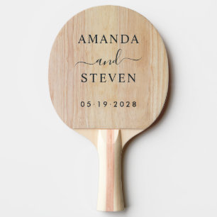 White Ash Wood Couple Names with Wedding Date Ping Pong Paddle