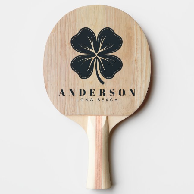 White Ash Wood Four Leaf Clover with Name Ping Pong Paddle (Back)