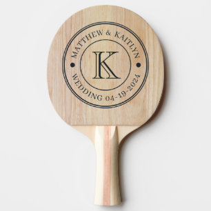 White Ash Wood Wedding Monogram Ping Pong Paddle