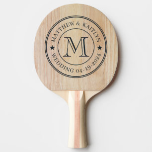 White Ash Wood Wedding Monogram Star Ping Pong Paddle