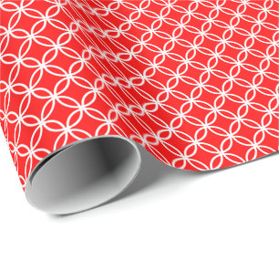 White Asian Overlapping Circles on Red Wrapping Paper