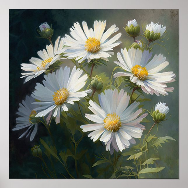 White Aster Flower Art Print Poster (Front)