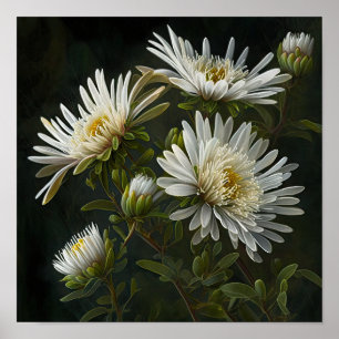 White Aster Flower Art Print Poster