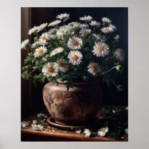 White Aster Flowers Art Print Poster