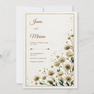 White Astrantia Gold Gilded Wedding Invitation