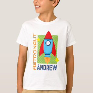 White Astronaut Name Space Rocket Party Shirt