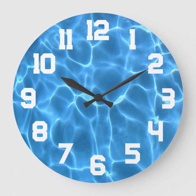 White Athletic Numbers Aqua Blue Swimming Pool Large Clock (Front)