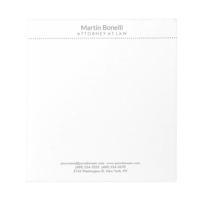 White Attorney at Law Excellent Traditional Simple Notepad (Front)