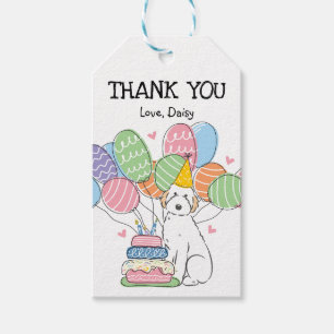 White Aussiedoodle Dog Birthday Party Favour Tags