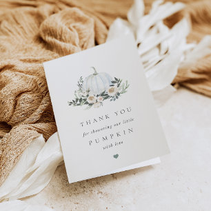 White Autumn Pumpkin Greenery Baby Shower Thank You Card