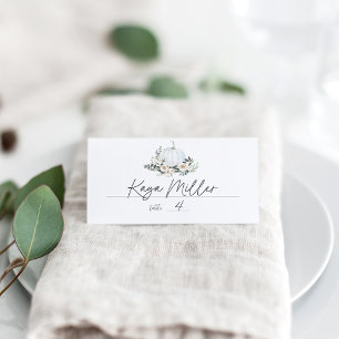 White Autumn Pumpkin Greenery Place Card