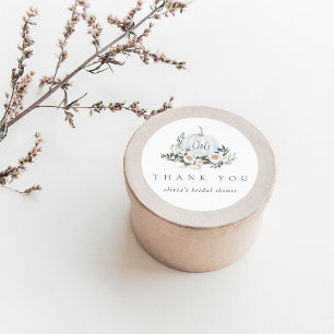 White Autumn Pumpkin Greenery Thank You Favour Classic Round Sticker