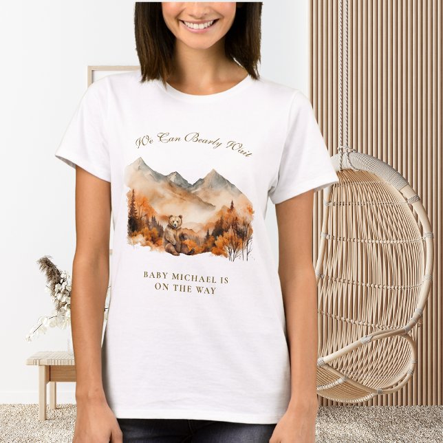 White Autumn Woodland Bear Cub We Can Bearly Wait T-Shirt (Creator Uploaded)