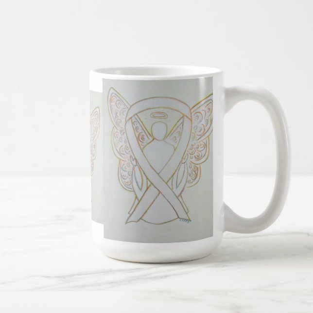 White Awareness Ribbon Angel Art Mug (Right)