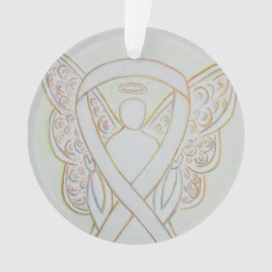White Awareness Ribbon Angel Customised Ornaments
