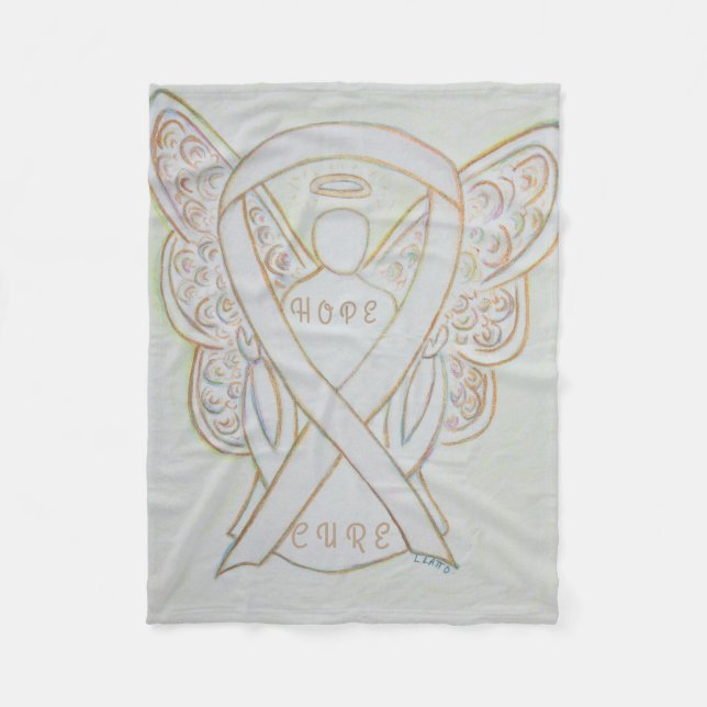 White Awareness Ribbon Angel Hope Cure Blanket (Front)