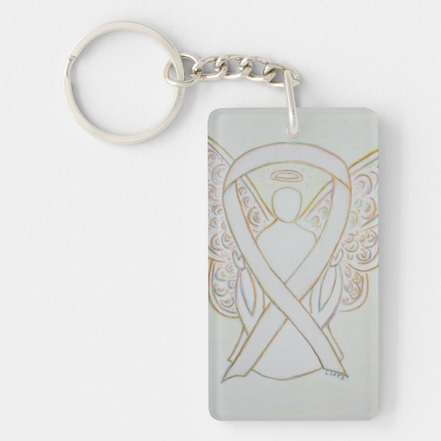 White Awareness Ribbon Angel Key chain (Front)