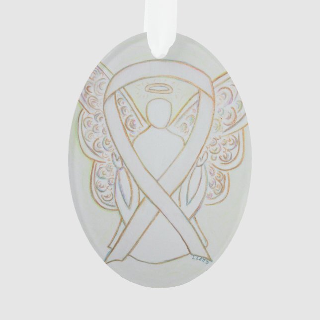 White Awareness Ribbon Angel Ornament Pendant (Back)