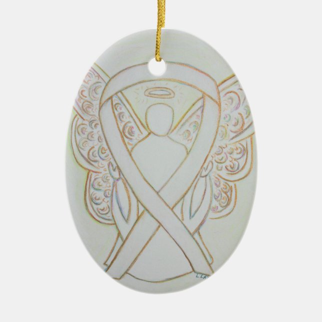 White Awareness Ribbon Angel Pendant Ornament (Front)