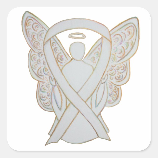 White Awareness Ribbon Angel Sticker Decals (Front)