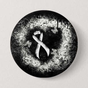 White Awareness Ribbon Grunge Heart 7.5 Cm Round Badge