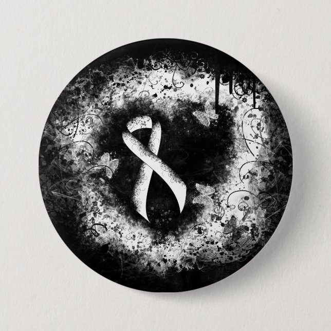 White Awareness Ribbon Grunge Heart 7.5 Cm Round Badge (Front)
