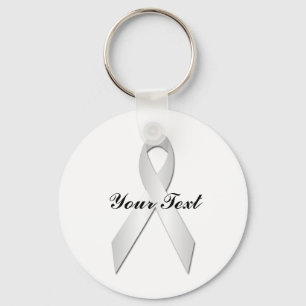 White Awareness Ribbon Keychian Key Ring