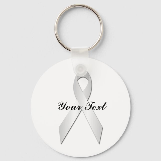 White Awareness Ribbon Keychian Key Ring (Front)