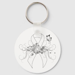 White Awareness Ribbon with Butterfly Key Ring
