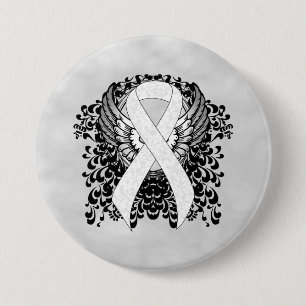 White Awareness Ribbon with Wings 7.5 Cm Round Badge