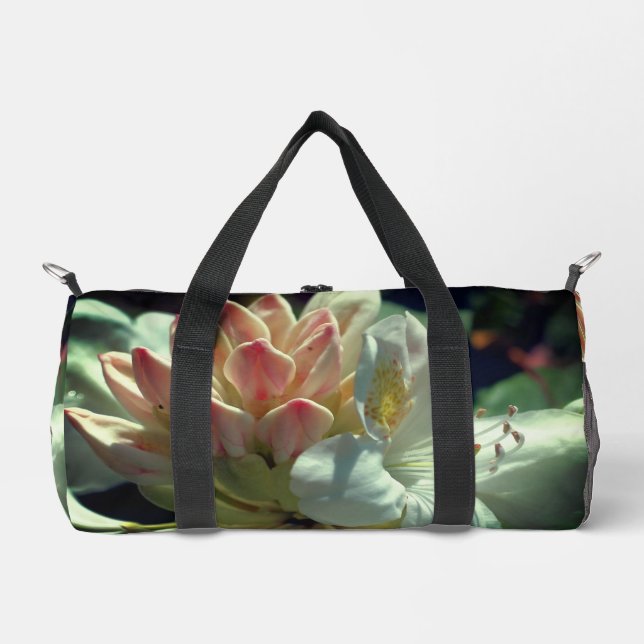 White Azalea Flower And Bud  Duffle Bag (Front)