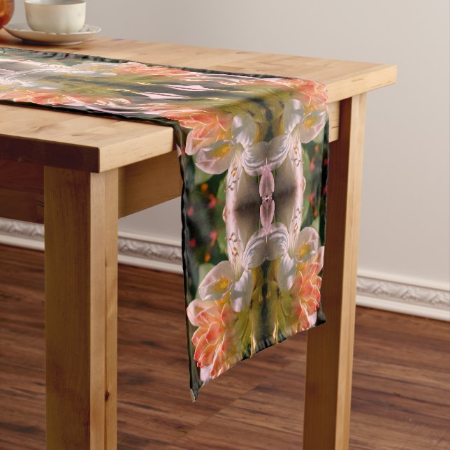White Azalea Flower Blossom And Bud Abstract   Short Table Runner (In Situ)
