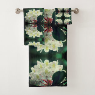 White Azalea Flower With Raindrops Abstract   Bath Towel Set