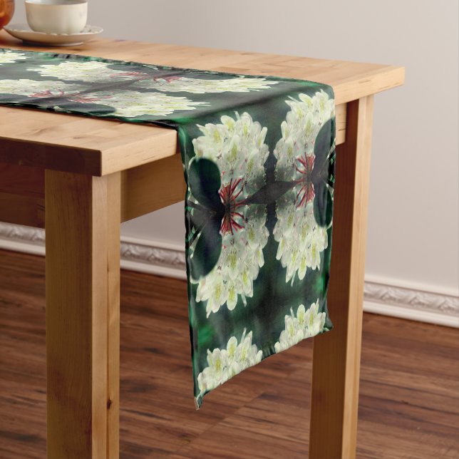 White Azalea Flower With Raindrops Abstract     Short Table Runner (In Situ)