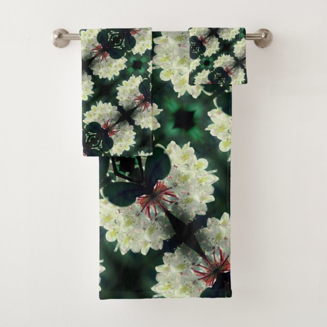 White Azalea Flower With Raindrops Pattern   Bath Towel Set (Insitu)