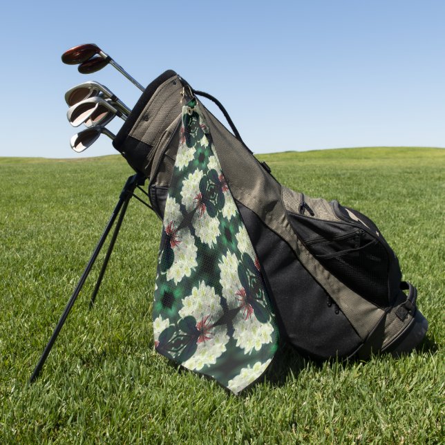White Azalea Flower With Raindrops Pattern    Golf Towel (Green)