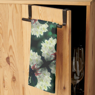 White Azalea Flower With Raindrops Pattern Tea Towel
