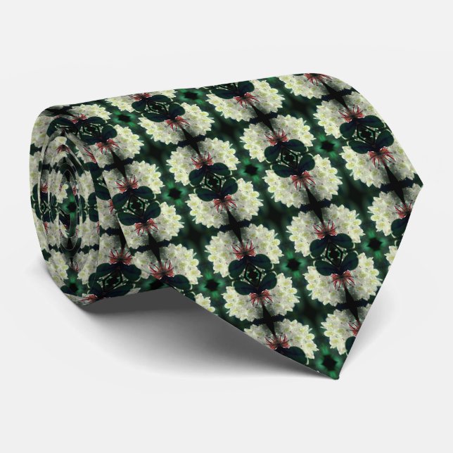 White Azalea Flower With Raindrops Pattern Tie (Rolled)