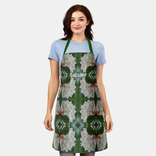 White Azalea Flower With Raindrops Personalised    Apron (Worn)