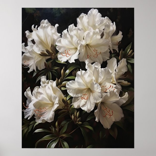White Azalea Flowers Art Print Poster (Front)