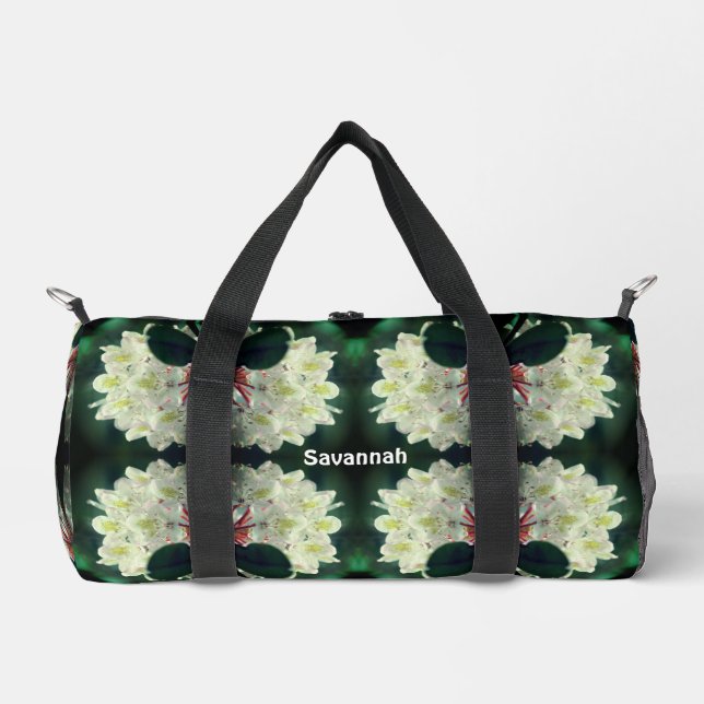 White Azalea Flowers Personalised Duffle Bag (Front)