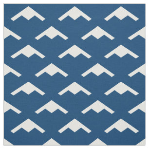 White B-21 Raider Stealth Bomber Pattern on Blue Fabric