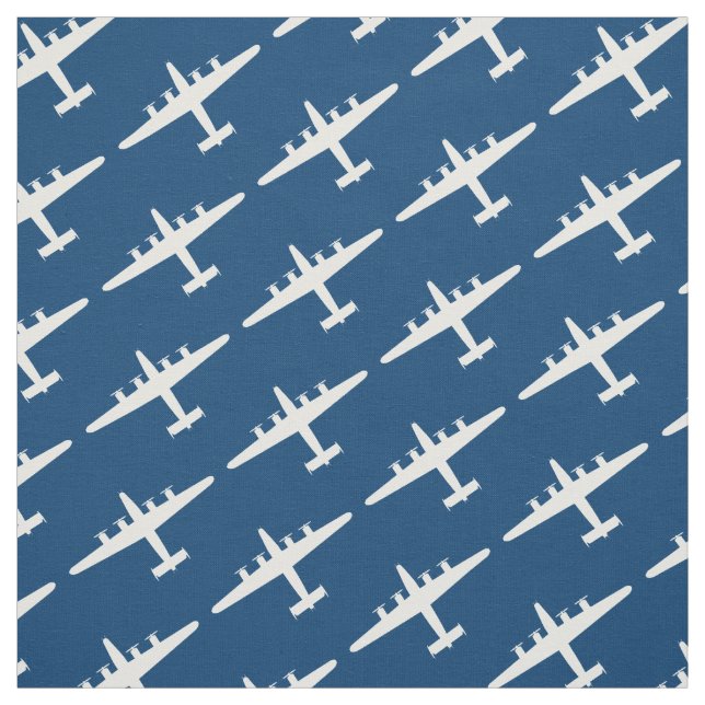 White B-24 Liberator Aircraft Pattern Blue Fabric (Swatch)