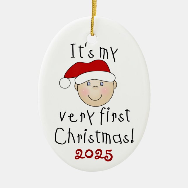 White Baby 1st Christmas Ornament (Front)