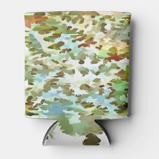 White, Baby Blue and Green Camouflage Pattern Can Cooler (Front)