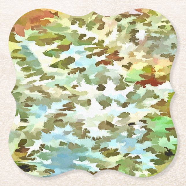 White, Baby Blue and Green Camouflage Pattern Paper Coaster (Front)