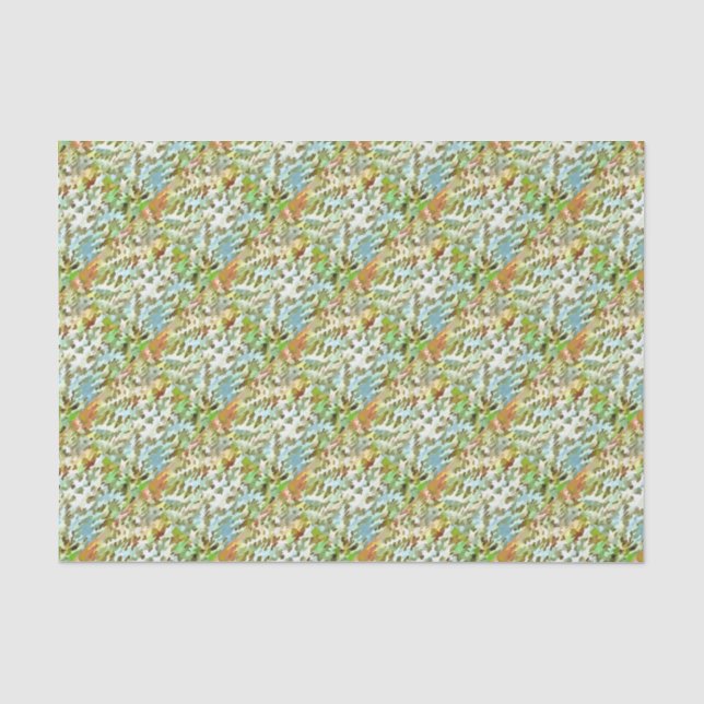 White, Baby Blue and Green Camouflage Pattern Tissue Paper (Front)