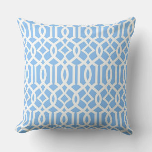 White Baby Blue Moroccan Trellis Decor Pillow