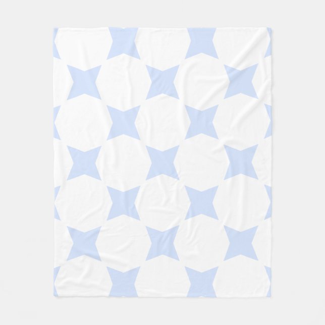 White & Baby Blue Pastel Star Pattern Design Fleece Blanket (Front)