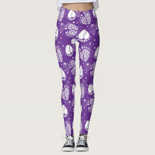 White Baby Feet and Hearts on Purple Background Leggings
